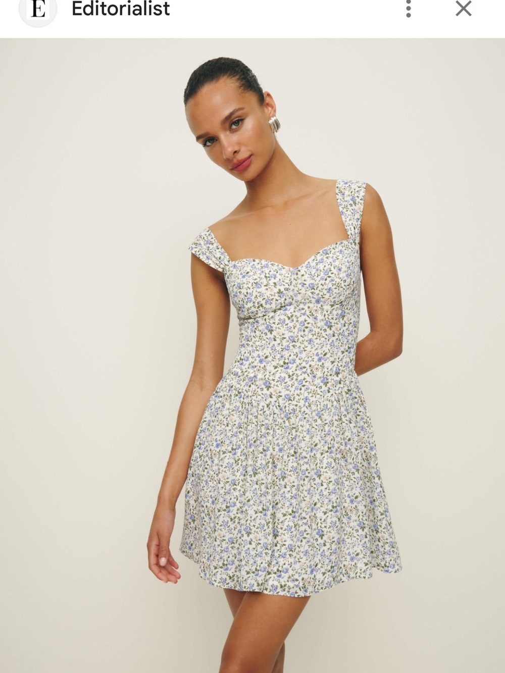 Reformation Ivory Mini Dress with Blue Floral Print Size 4